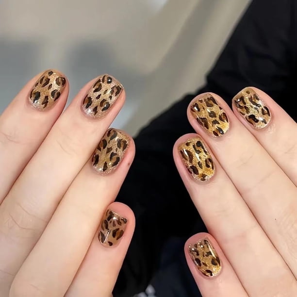 Uñas Postizas Pethawata Ojo de Gato Leopardo Cortas 10 Piezas