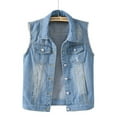 thumbnail image 2 of AOMPMSDX Women's Outerwear Vests Top Loose Solid Shirt Denim Jacket Sleeveless Denim Vest Women's Color Women's Denim Vest Top XXXXXXL Blue, 2 of 4