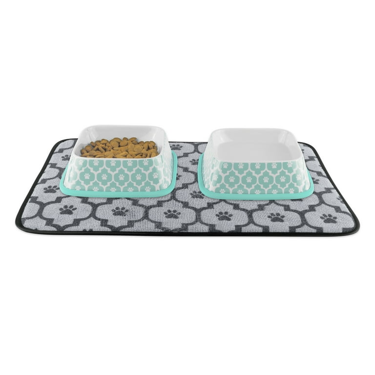 Kitchen Basics Microfiber Pet Bowl Feeding Mat, Anti-Skid and Absorbent, 10  Inch x 20 Inch
