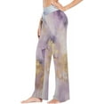 thumbnail image 2 of Women's Golden Light Purple Marble Pajama Pants, Casual Pajama Bottoms Lounge Pants Wide Leg, 2 of 7
