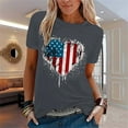 thumbnail image 2 of Pimfylm Womens American Flag Shirt Short Sleeve USA 4th of July Flag Tops Loose Patriotic Short Sleeve Shirts(Dark Gray,M), 2 of 4