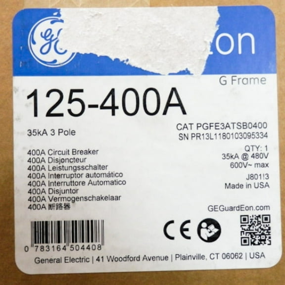GE GuardEon PG600 G Frame 3-Pole Circuit Breaker PGFE3AT0400