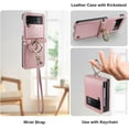 thumbnail image 4 of Case for Samsung Galaxy Z Flip 3 with Wrist Strap, Luxury Soft PU Leather Hard PC Shell for Women Men Ultra Thin Slim Durable Shockproof Protective Cover for Galaxy Z Flip 3 5G Pink, 4 of 14