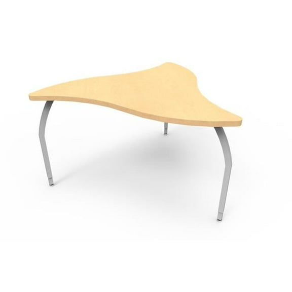 Elo Manta Table, Fusion Maple Laminate & Banding with 3 Adjustable Smooth Silver Legs - 26-31 x 52 x 48 in.