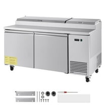 KFFKFF 67"W Commercial Refrigerated Table, Food Prep Counter with 20" Wide Worktop, 20.3 Cu.Ft Single Door Fridge, Includes 9 Pans and Cutting Board for Salad and Pizza Preparation