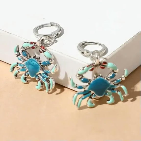 K-KED Enamel Crab Blue Dangle Earrings Silver Plated Delicate Jewelry Women Fashion Gift