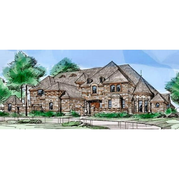 015-1075: Luxury Chateau 5 Bed, 7 Bath Luxury Home Plan, 7823 Sq Ft: Full Blueprints with License to Build by Home Plan Marketplace - Lesuto
