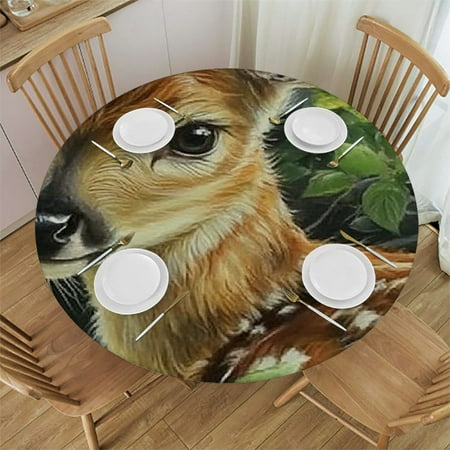 

Autua Deer Baby Deer Round Tablecloth Stain-Resistant Washable Indoor Outdoor 100% Polyester Fiber Picnic Camping Kitchen Dining Party Tablecloth 42 -46