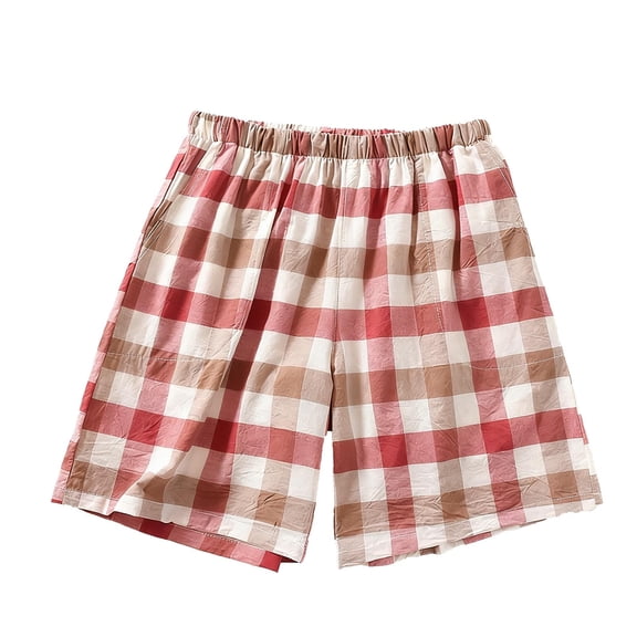 cfhntfmh Men's Plaid Shorts Elastic Waist Pj Bottoms with Pockets Soft Comfy Pajama Shorts Cotton Lounge Sleepwear