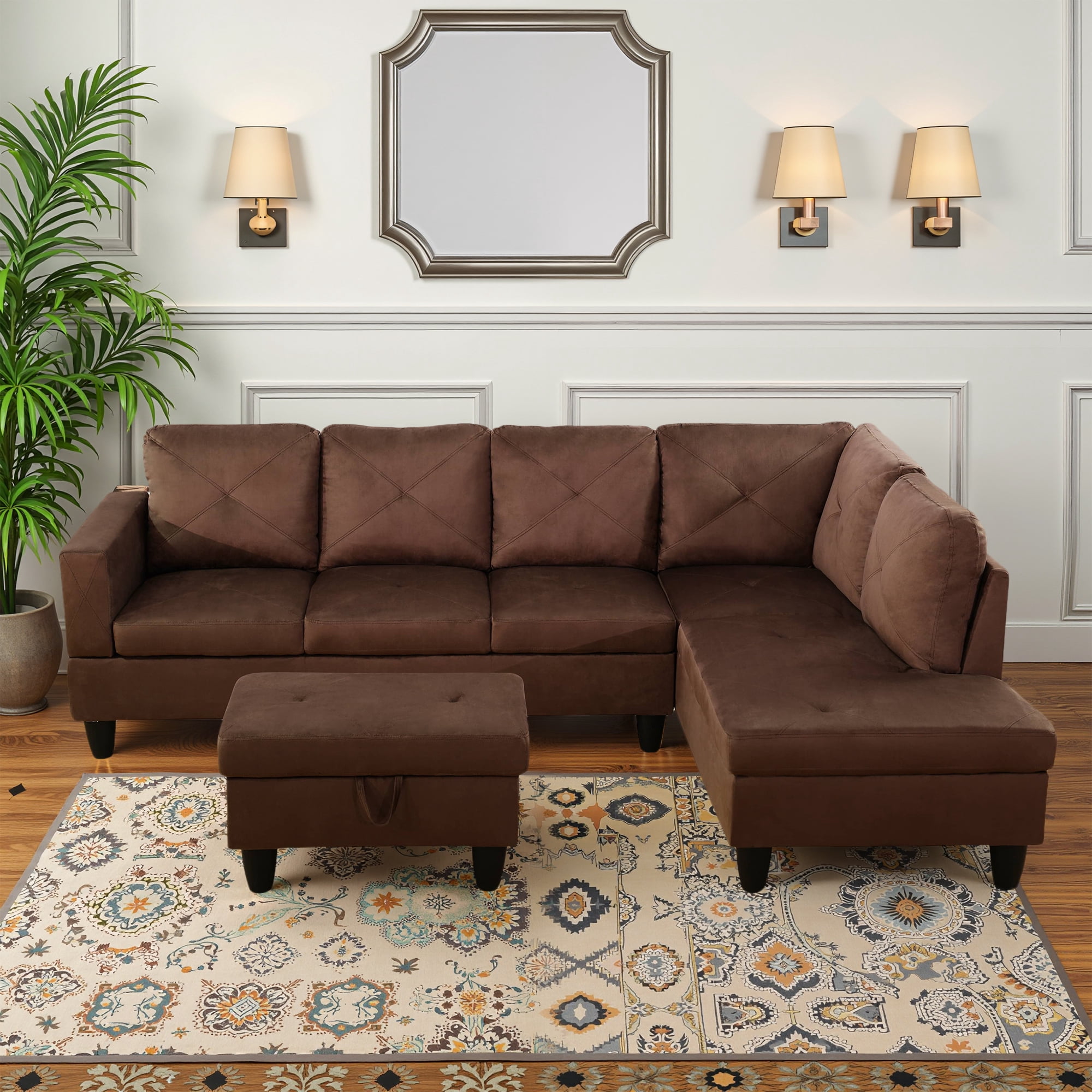 MAYEERTY Microfiber 3-Piece Living Room Sofa Set，Brown