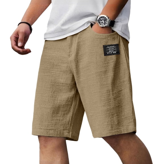 Resicozy Mens Linen Shorts Casual Summer Elastic Waist Drawstring Lightweight Beach Vacation Shorts with Pockets Khaki M