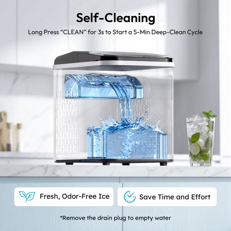 EUHOMY Chewable Ice Maker Countertop, Nugget Ice Machine Produces 33 lbs Daily, Fast & Compact