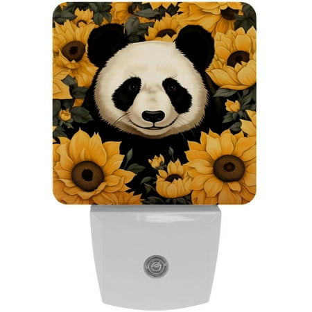 

Panda sunflowers LED Square Night Lights - Stylish and Functional Nightlight for Better Sleep - Energy Saving Plug-in Wall Light with Auto Sensor