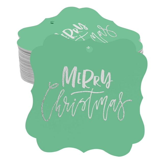 Inkdotpot Real Silver Foil Bracket Shape Paper Hang Tags Merry Christmas Favor Tags Pack Of 50