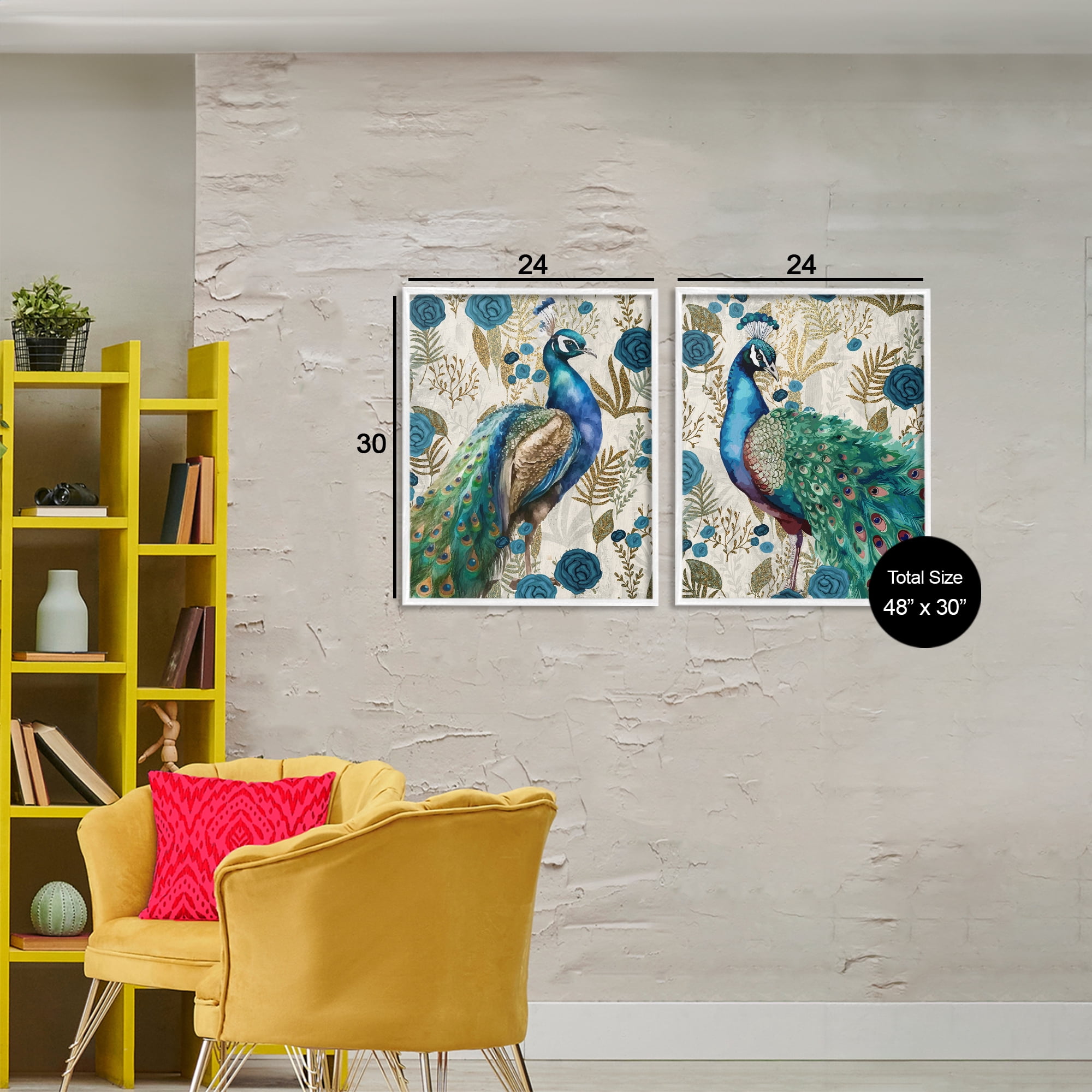 Stupell Industries Floral Peacock Pride 2 Piece White Framed Giclee Art Set, design by Kim Allen