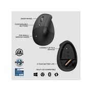 Logitech Lift for Business Left, Vertical Ergonomic Mouse - Left-handed, Wireless, Bluetooth or Secured Logi Bolt USB, Quiet clicks, Graphite - Optical - Wireless - Bluetooth/Radio Frequency - Grap...