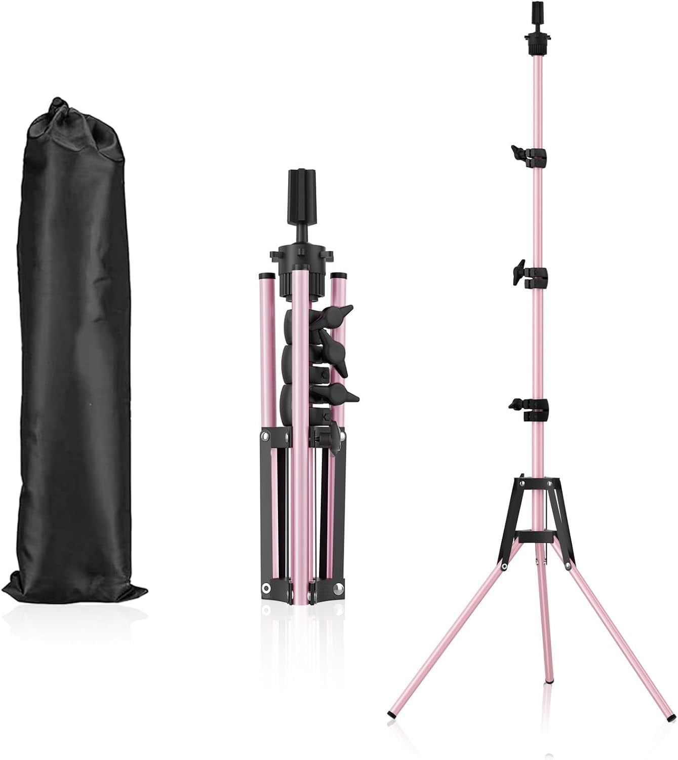 MetalM - Reinforced Mannequin Head Stand, Wig Stand Tripod, Adjustable Floor Holder, Manikin Stand for Cosmetology Hairdressing Training (Golden Metal)