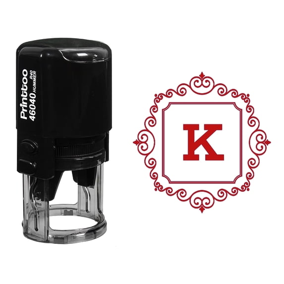 Printtoo R-40 Square Swirl Border K Alphabet Monogram Initial Office Stationary Self Inking Rubber Stamp