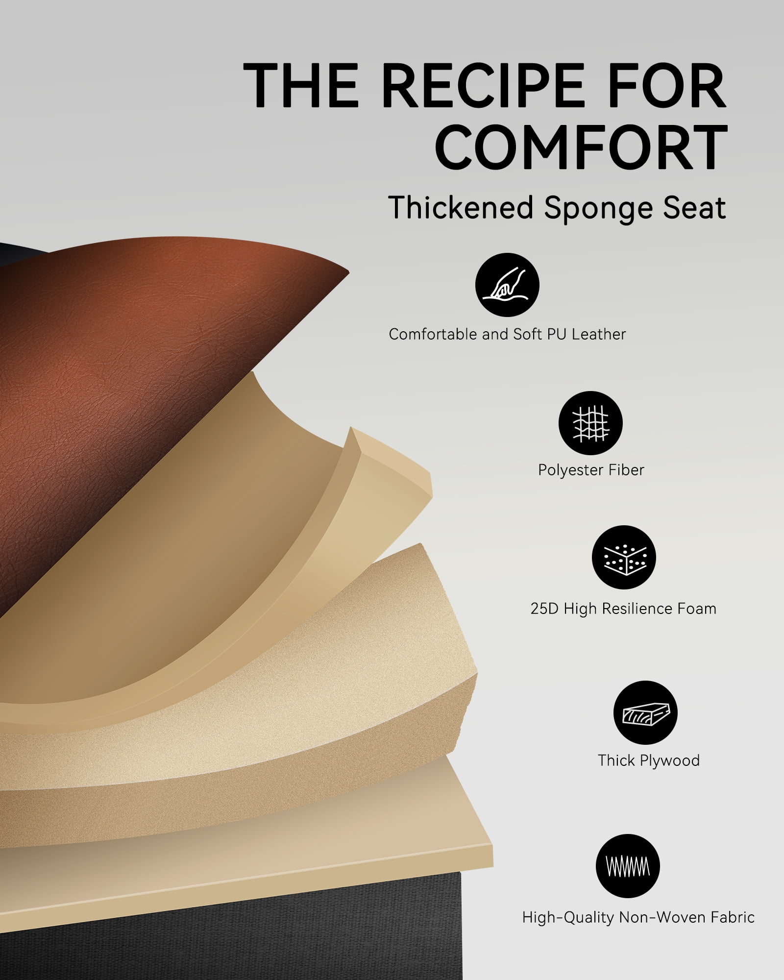 Sailvan Dining Chairs Set of 6, Modern PU Leather Upholstered Kitchen Chairs for Dining Room & Living Room with High Back, Easy Maintaince, Brown