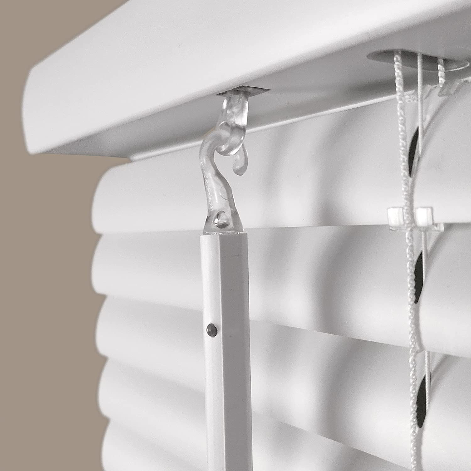 Calyx Interiors Cordless White 1” Light Filtering Mini Blinds 34"W x 60"H Window Blinds for Home, Vinyl horizontal blinds for indoor windows