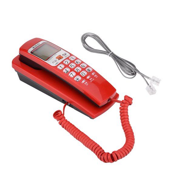 Téléphone Filaire, Téléphone Fixe Format Mini avec Afficheur et Cadran Rétroéclairé, Stockage de 30 Numéros d'Appels de Groupe pour Demandes de Renseignements, Téléphone d'Extension Mode pour Bureau à Domicile (Rouge)