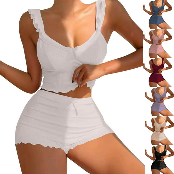 Bovxnpu Pajamas for Women Set Loungewear Set, Women 2 Piece Pajamas Set Sleeveless Top and Shorts Camisole Shorts Pajamas Set Sleepwear Nightwear