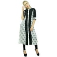 thumbnail image 2 of Phagun White Printed Cotton A-Line Kurti Mid Calf Indian Casual Women Clothing-20, 2 of 6