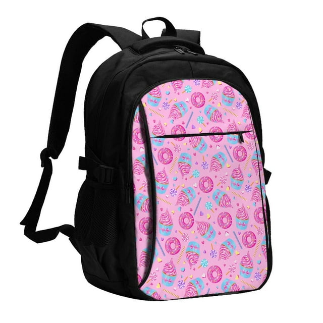 Balery Donuts Mochila con carga USB para hombre y mujer - Mochila impermeable y antirrobo para portátil con puerto USB para viajes, trabajo, estudios y universidad