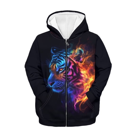 chaqlin English Flag Zip up Hoodies for Boys 6-7 Lion Print Long Sleeve Hoodie Sweatshirts Kids Zipper Hooded Jacket Lightweight Loose Sports Coat with Pockets