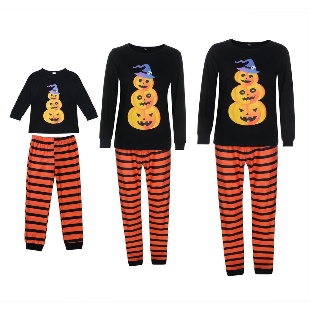 JBEELATE JBEELATE Family Halloween Pajamas Set Pumpkin Print Adult