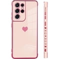 thumbnail image 4 of for Samsung Galaxy S21 Ultra Case Love Heart Plating Electroplate Luxury Elegant Case Camera Protector Soft TPU Shockproof Protective Corner Back Cover Galaxy S21 Ultra Case -Pink, 4 of 10