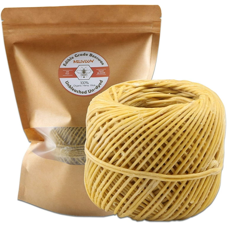 MILIVIXAY Hemp Wick with Natural Beeswax Coating, Edible Grade Beeswax, 200  FT Spool, Standard Size (1.0mm),Unbleached, Un-Dyed and 100% Organic. :  : Home & Kitchen