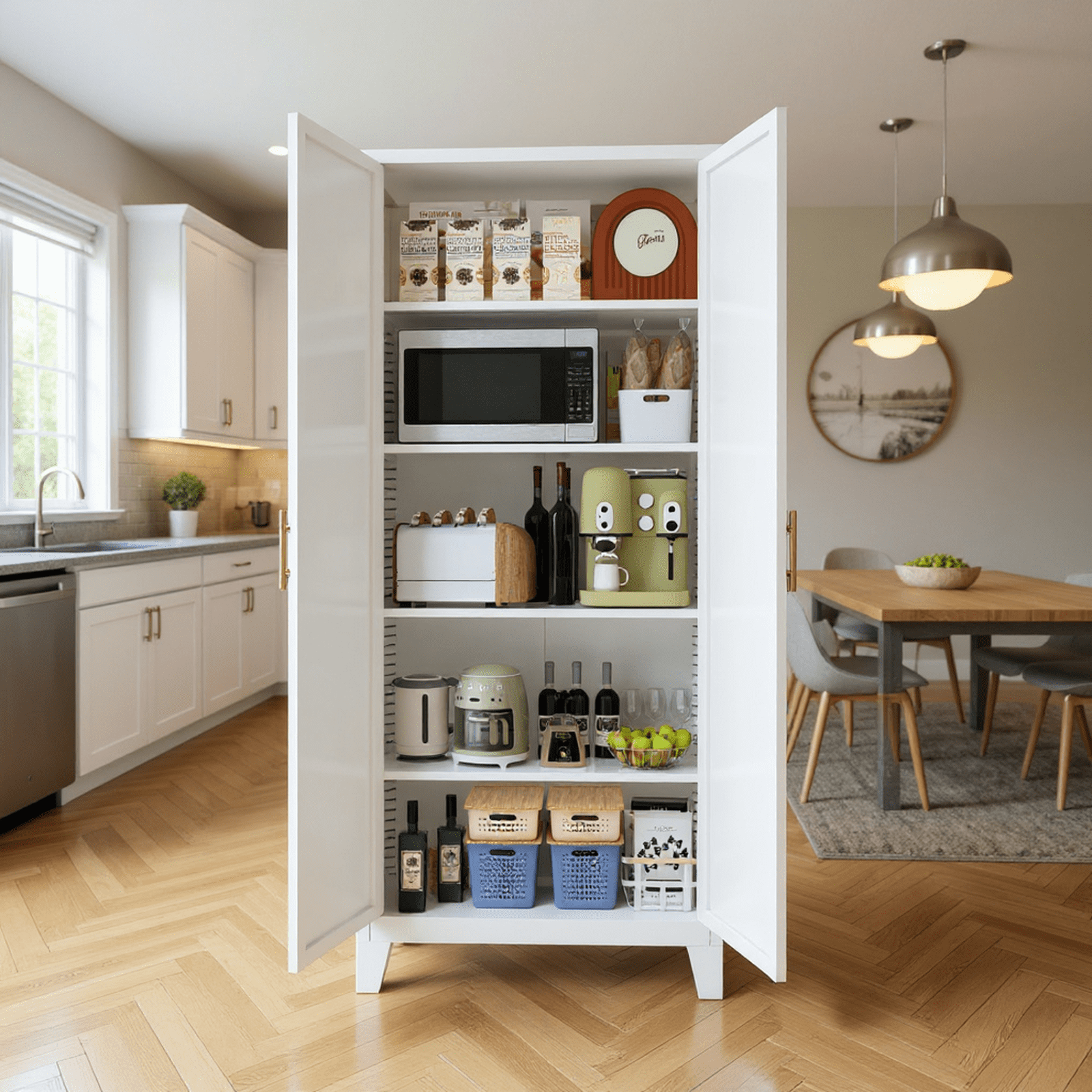 Homy Casa Slim Pantry Cabinet with Adjustable Shelves, 2-Door Kitchen Storage, White