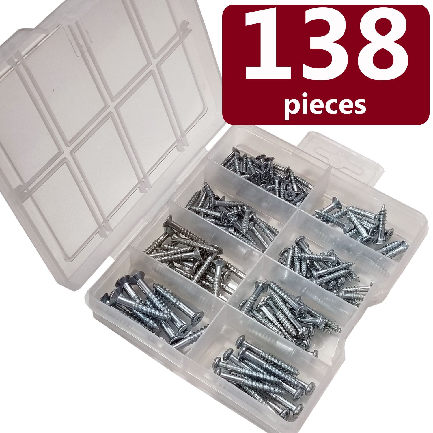 Wood Screw Assortment Kit, Flat and SemiRound Head Screws, Variety of Sizes, 138 Pieces