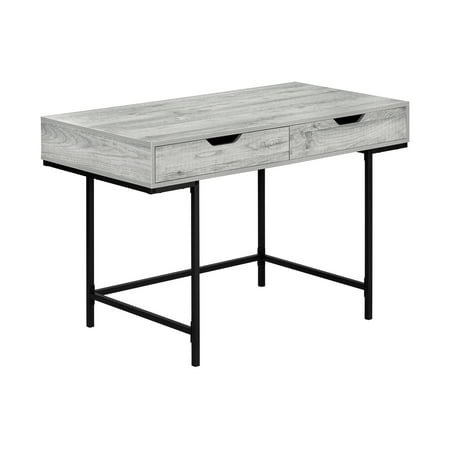 48 Inch Grey Wood Look Computer Desk with 2 Drawers and Black Metal Base