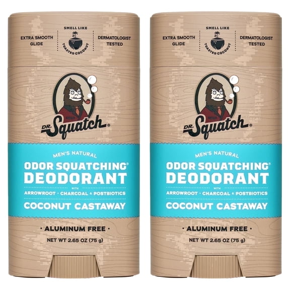 Dr. Squatch Natural Men's Deodorant - Aluminum Free - Coconut Castaway (2.65 oz, 2-Pack)