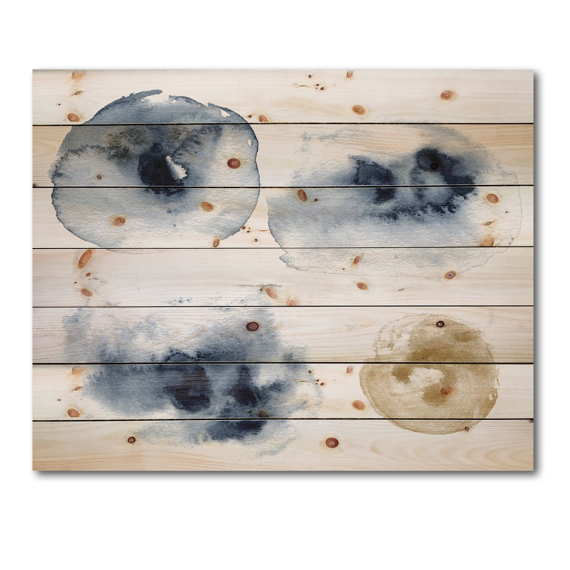 Designart 'Abstract Of Gold and Dark Blue Cloud' Modern Print on Natural Pine Wood