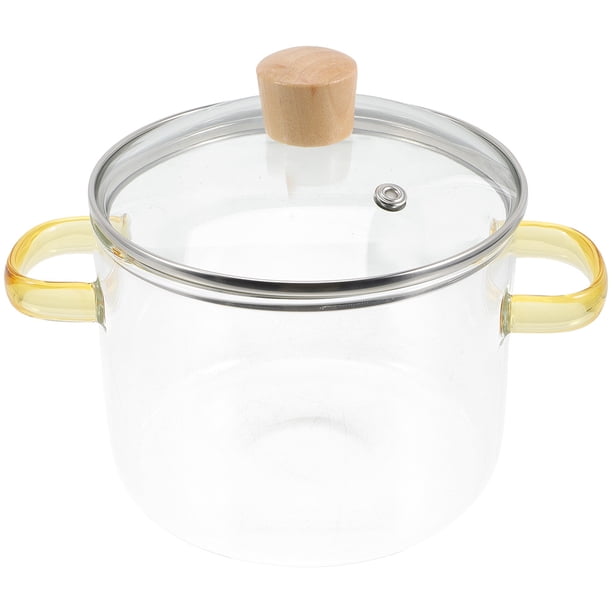 Olla de vidrio transparente con tapa, olla de vidrio con doble asa para cocinar ramen, utensilios de cocina de vidrio