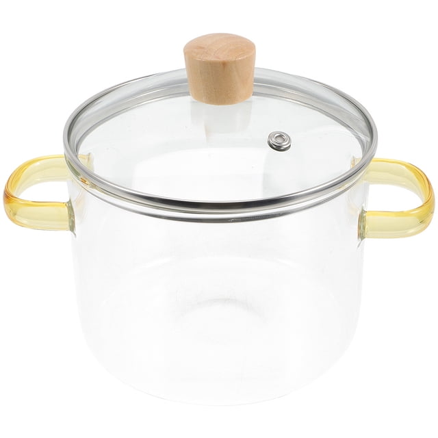 Olla de vidrio transparente con tapa, olla de vidrio con doble asa para cocinar ramen, utensilios de cocina de vidrio