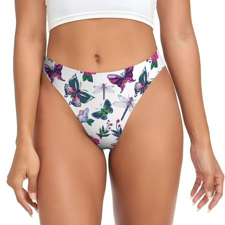 Thongs for Women - Flower Butterfly Dragonfly No Show Seamless Womens Thongs Underwear  Soft Stretch G String Thongs for Women Cuteness Ladies Thong Bikini Panties Briefs