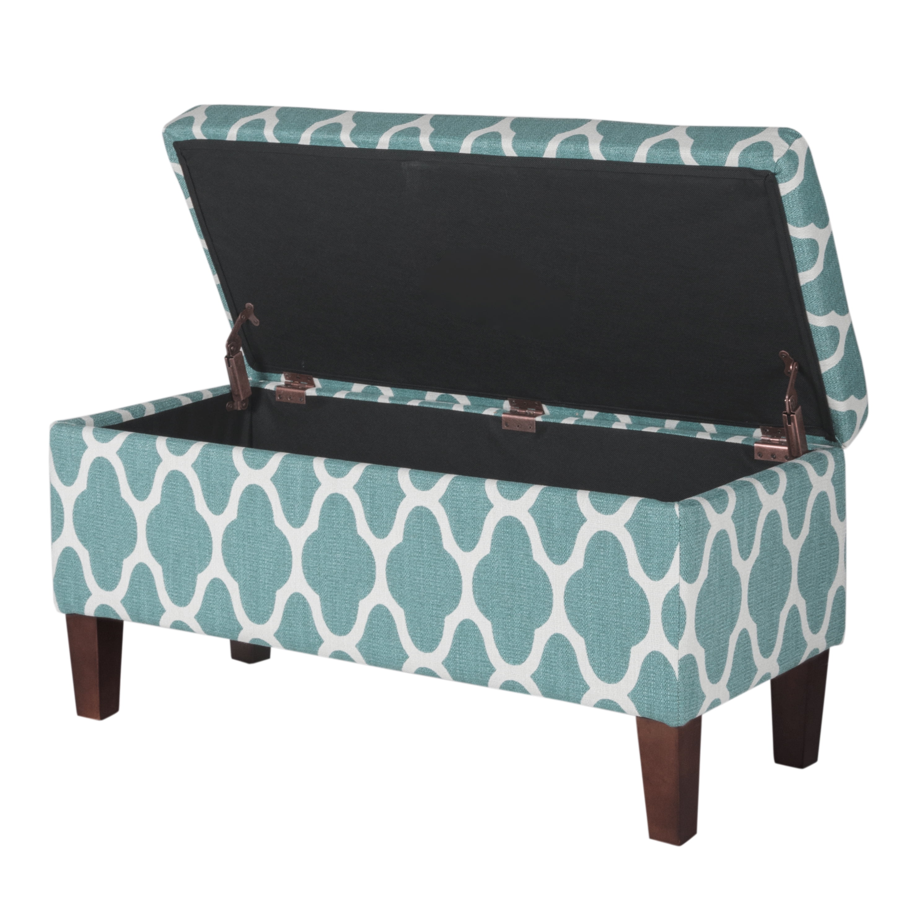 HomePop Drake Large Storage Bench, 36"L x 16"D x 18"H, Teal/Cream Quarterfoil Print