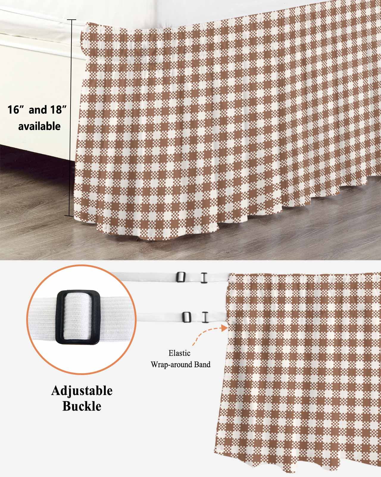 Autunm Brown Bed Skirt King Size 16&nbsp;Inch Drop, Lattice Wrap Around Dust Ruffle Bedskirts, Wrinkle & Fade Resistant Easy Fit Bedskirt with Adjustable Elastic