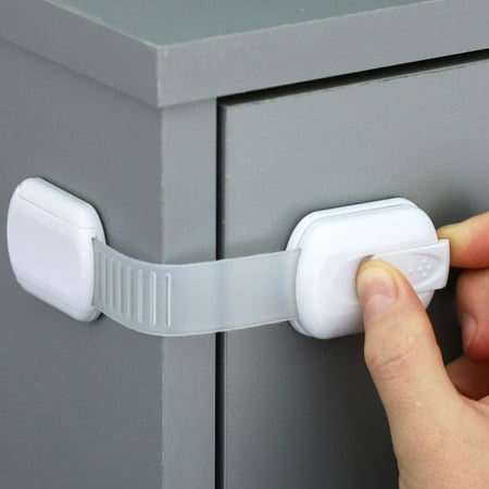 5 pcs Child Safety Strap Locks, Adhesive Baby-Proof Cabinet Latches Childproof Drawer Latche Adjustable Security Closet Locks Strap Latche for Drawers Fridge Dishwasher