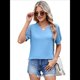 thumbnail image 2 of Camisetas de Encaje de Corta con Cuello en V para Mujer, Blusas Casuales Holgadas, Camisetas Azul XL, 2 of 7
