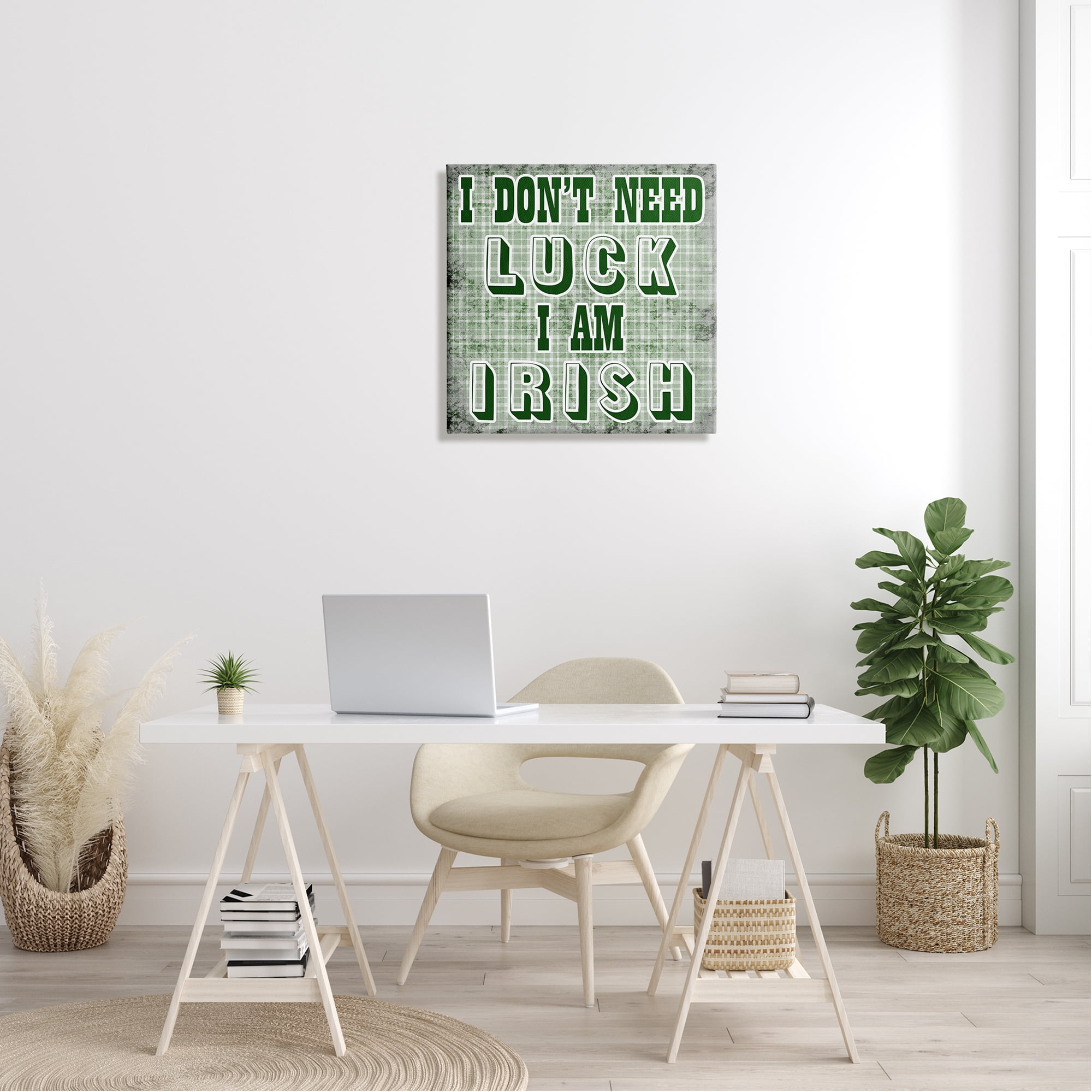 Stupell Don't Need Luck I'm Irish Funny Plaid Holiday Painting Gallery Wrapped Canvas Print Wall Art