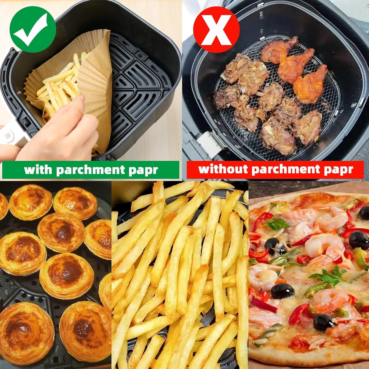 Air Fryer Liners Disposable,200PCS 9 Inch Square Air Fryer Parchment Paper Liners for 5-8QT Air fryer,Non-Stick Waterproof Airfryer Liners
