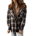 thumbnail image 4 of Women Long Sleeve Button Down Plaid Warm Hooded Jacket Women Fleece Plaid Shacket Jacket, 4 of 6