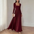 thumbnail image 2 of MYAOYI Womens Long Sleeve A-Line Dress Square Neck Pleated Maxi, 2 of 8