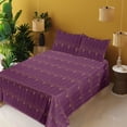 thumbnail image 2 of Ambesonne Art Deco Fitted & Flat Sheet with Sham 3 Pcs Set, Purple Simple Vintage Grid, Twin, Purple and Sand Brown, 2 of 5