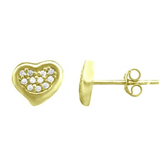Gold Plated Over Sterling Silver CZ Heart Stud Earrings